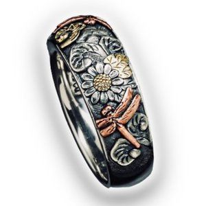 Modern 18k 750 Yellow Gold Two-Tone 925 Sterling Silver Wedding Ring